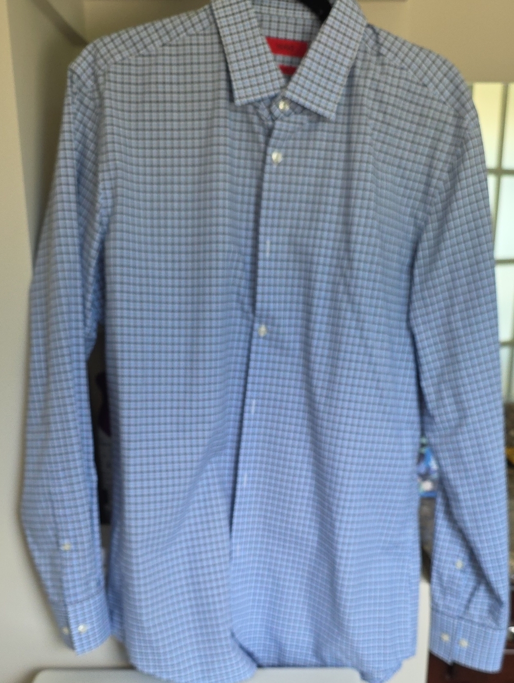 HUGO Men's Dress Shirt Gray Blue And White